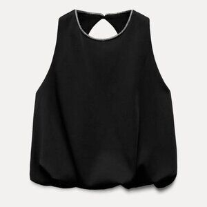 Zara Rhinestine Trim Balloon Top